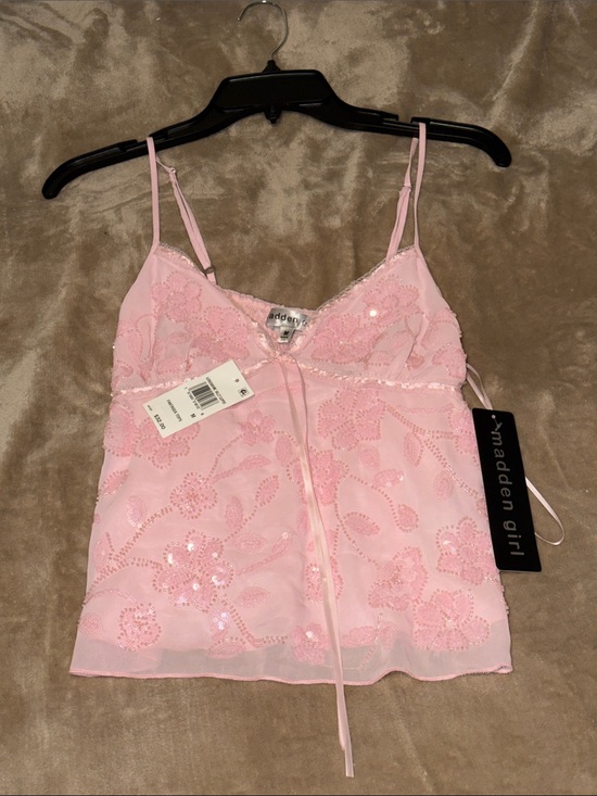 Madden Girl Tops - Madden Girl Light Pink Sequin Floral Sleep Cami